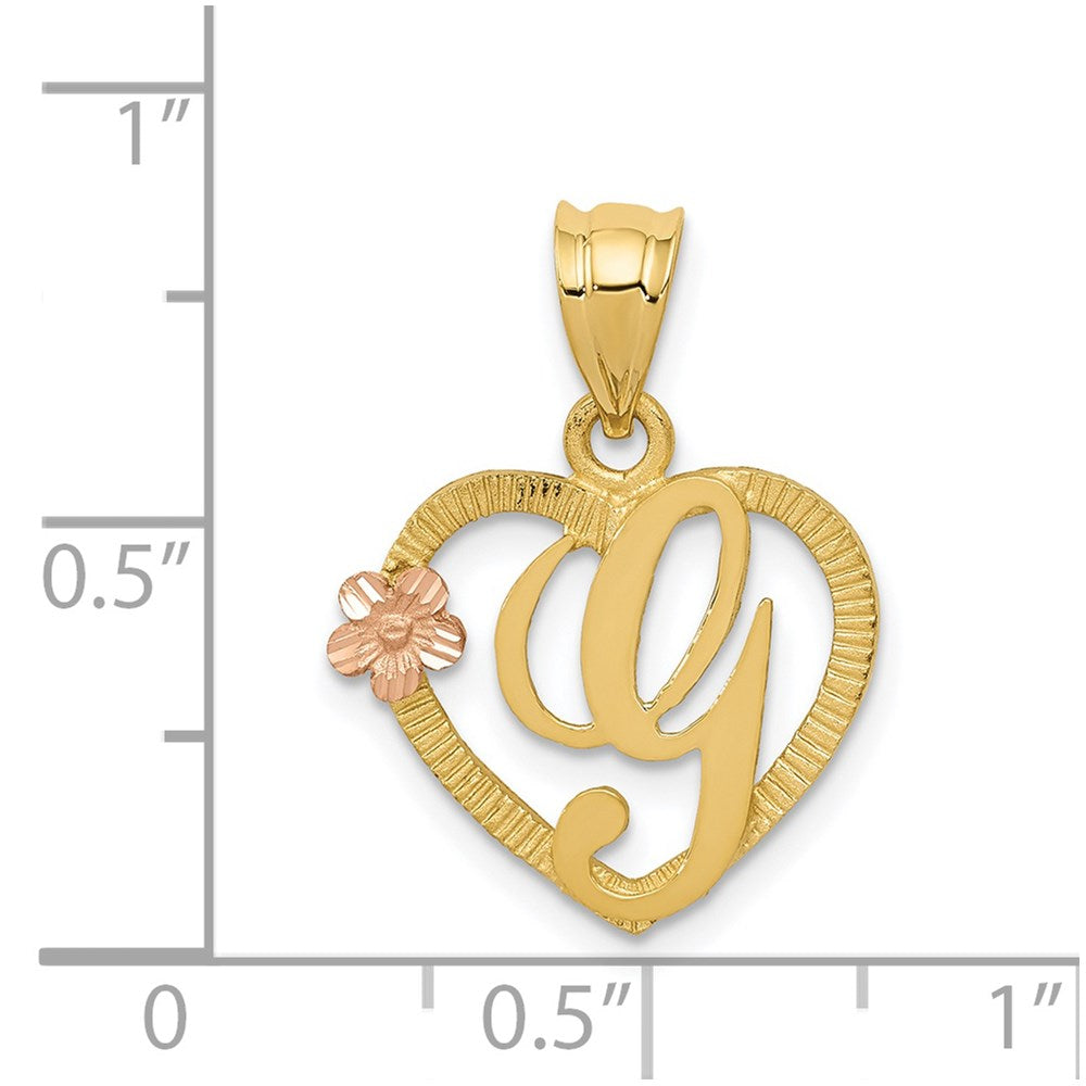 14k Two-Tone Heart Letter G Initial Pendant