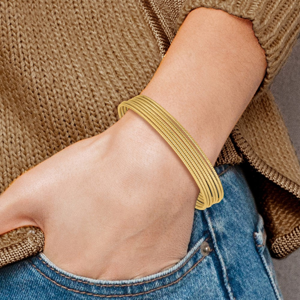 14K w/ Dangle Heart Oversized Slip-on Set of 7 Textured Bangles