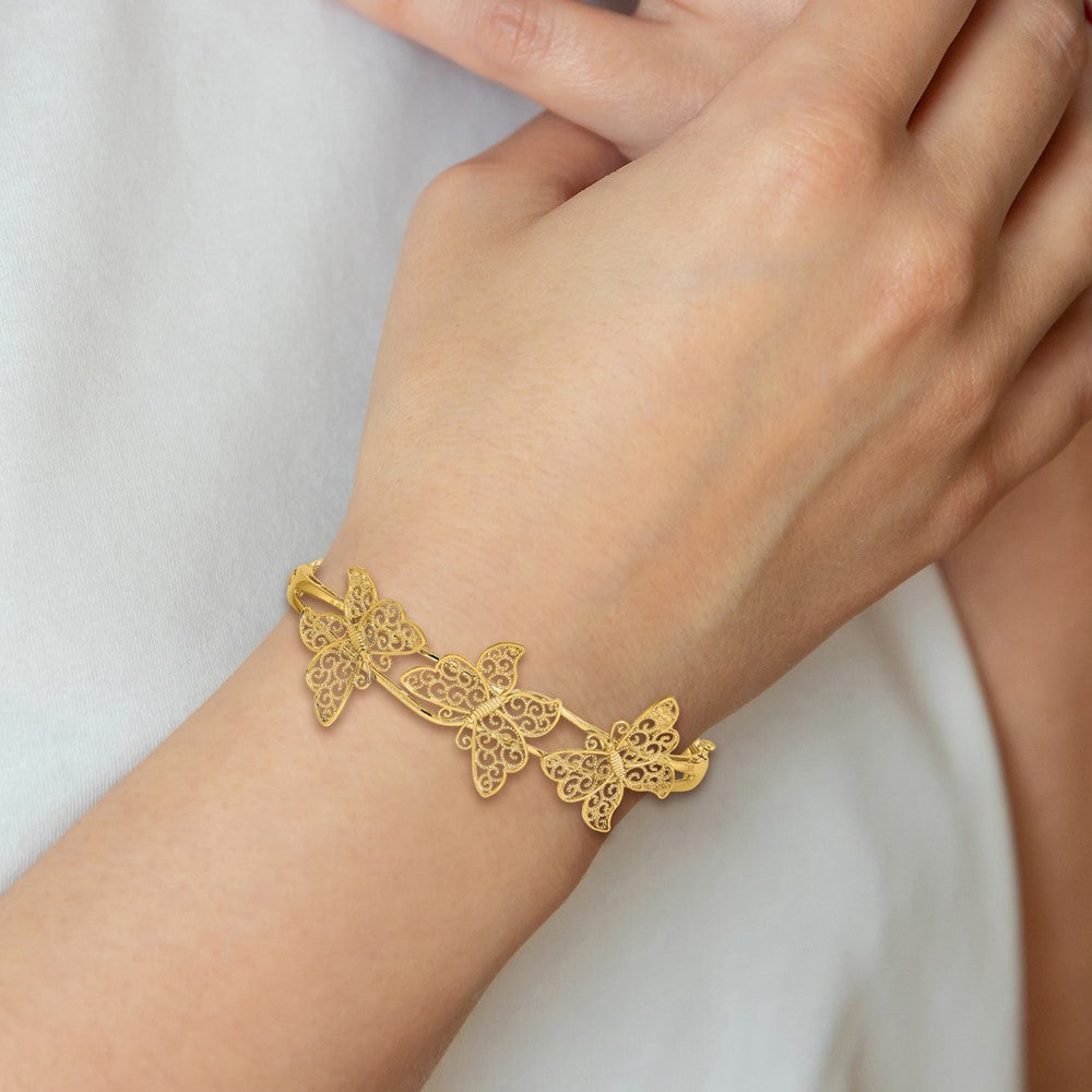 14K Filigree Butterfly Hinged Bangle Bracelet
