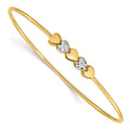 14K & White Rhodium Polished D/C Hearts Slip On Bangle