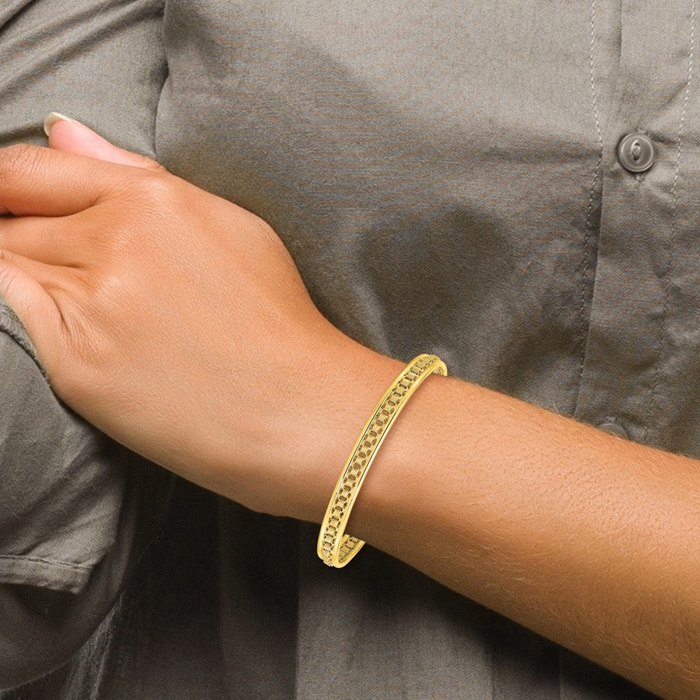 14K Polished & Textured Cuff Bangle