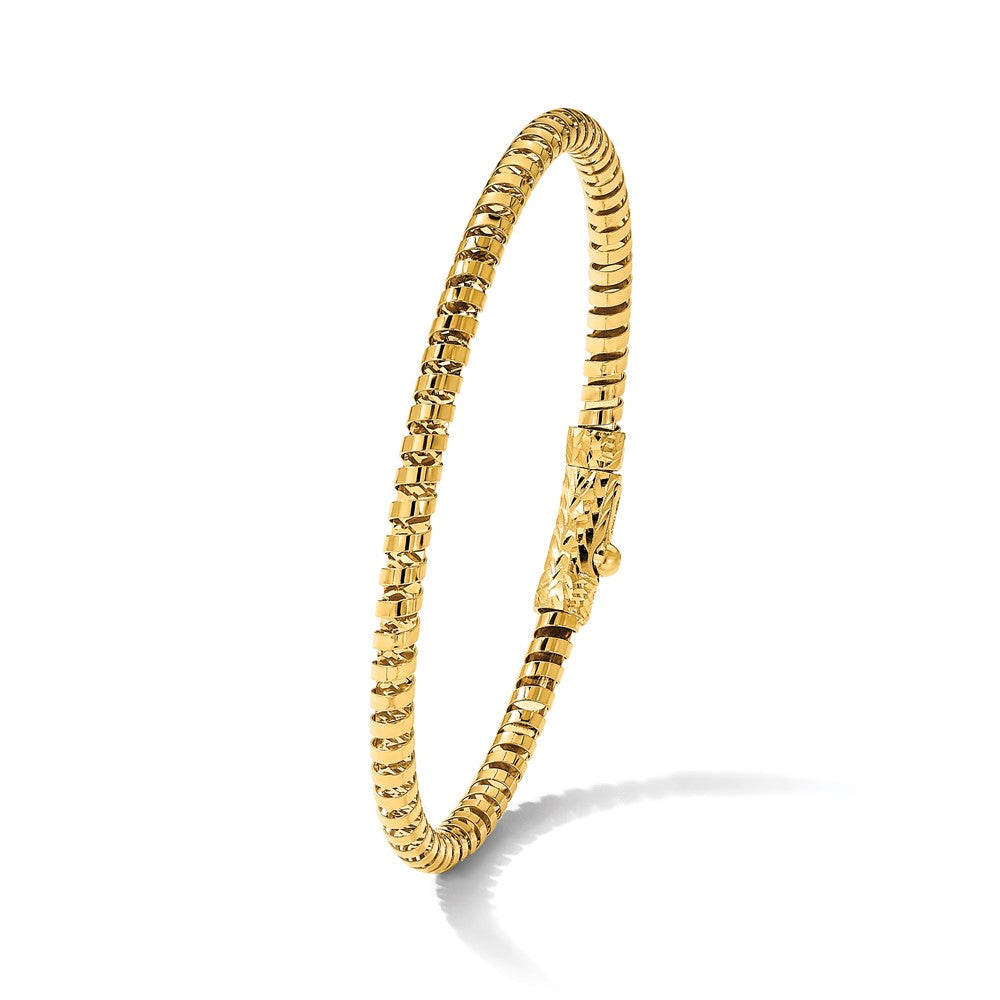 14K Polished and Diamond-cut Fancy Spiral Bangle