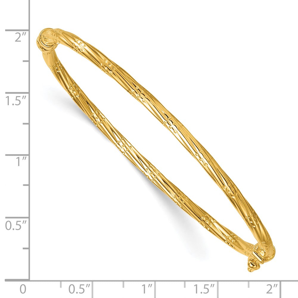 14K Polished and Textured Twisted Hinged Bangle