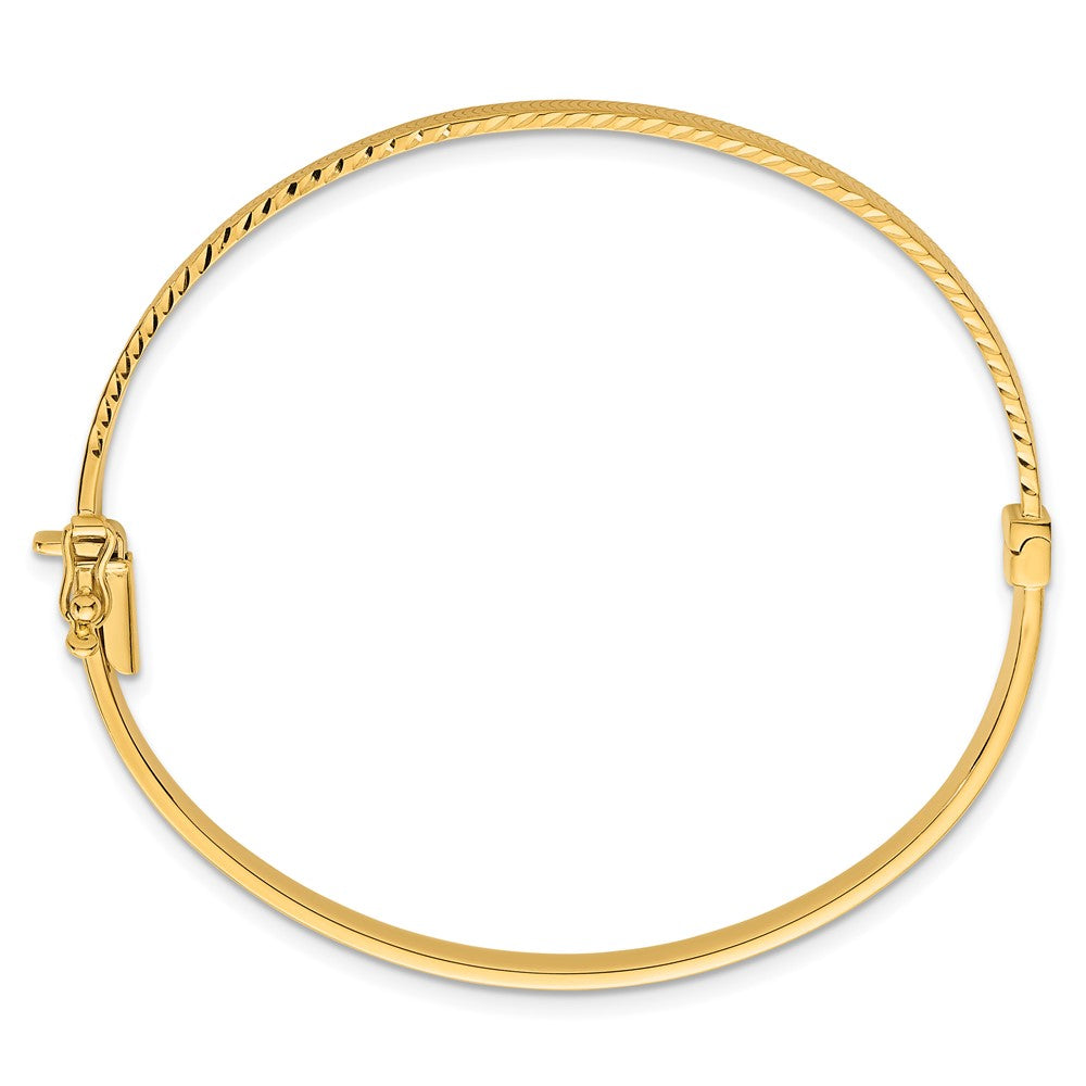 14k Polished Diamond-Cut Textured Hinged Bangle Bracelet