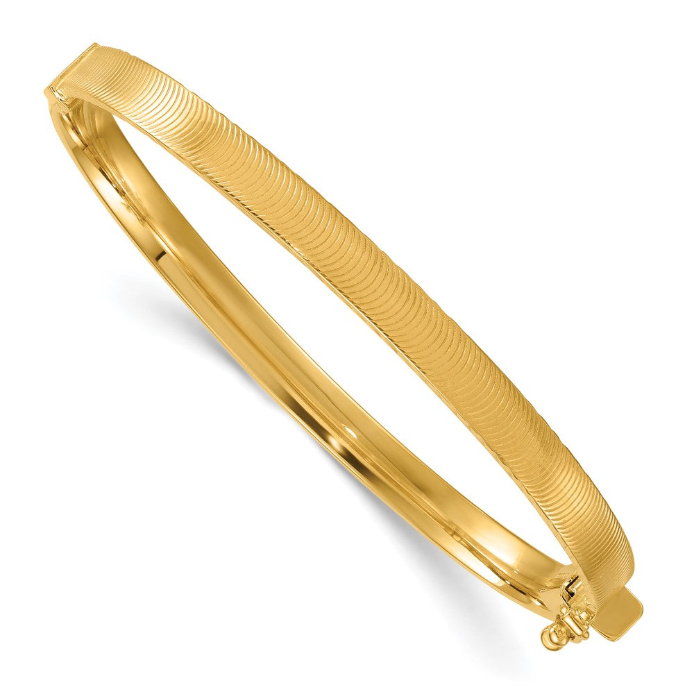 14k Polished Diamond-Cut Textured Hinged Bangle Bracelet