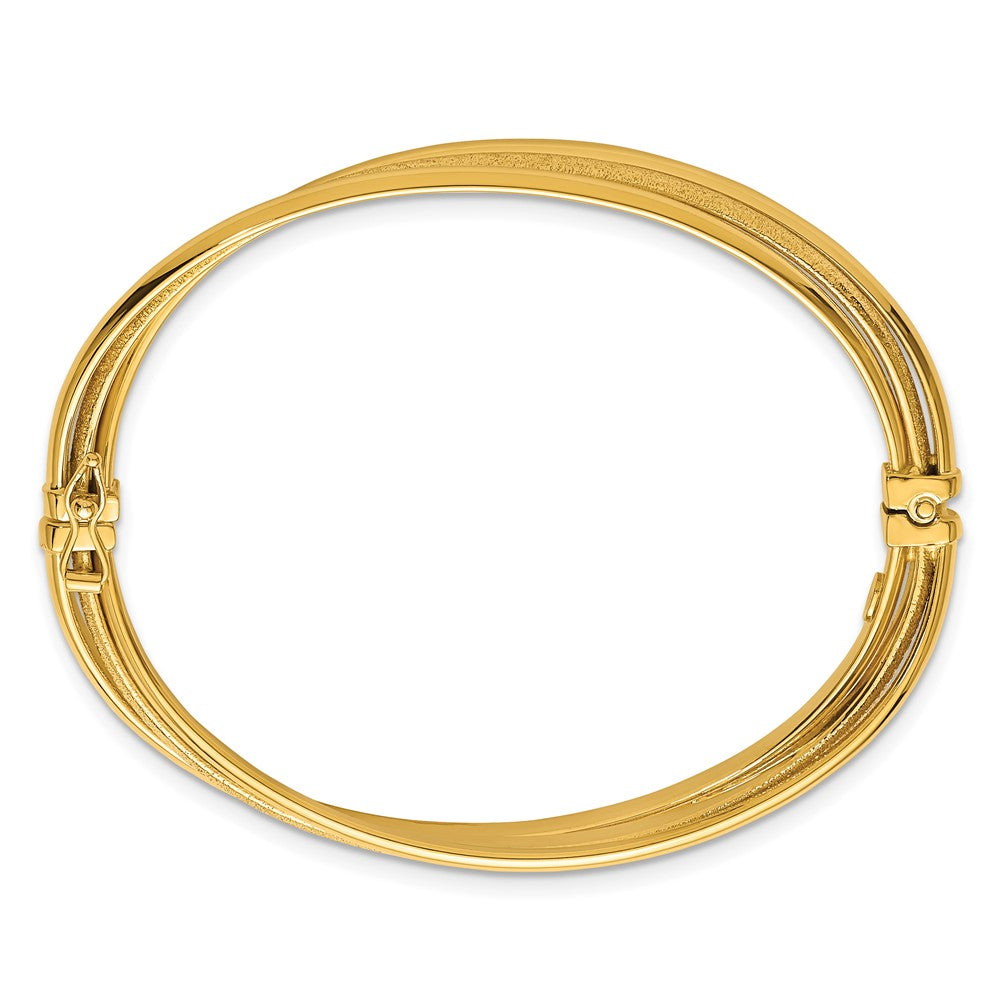 14K Polished and Textured Twisted Hinged Bangle