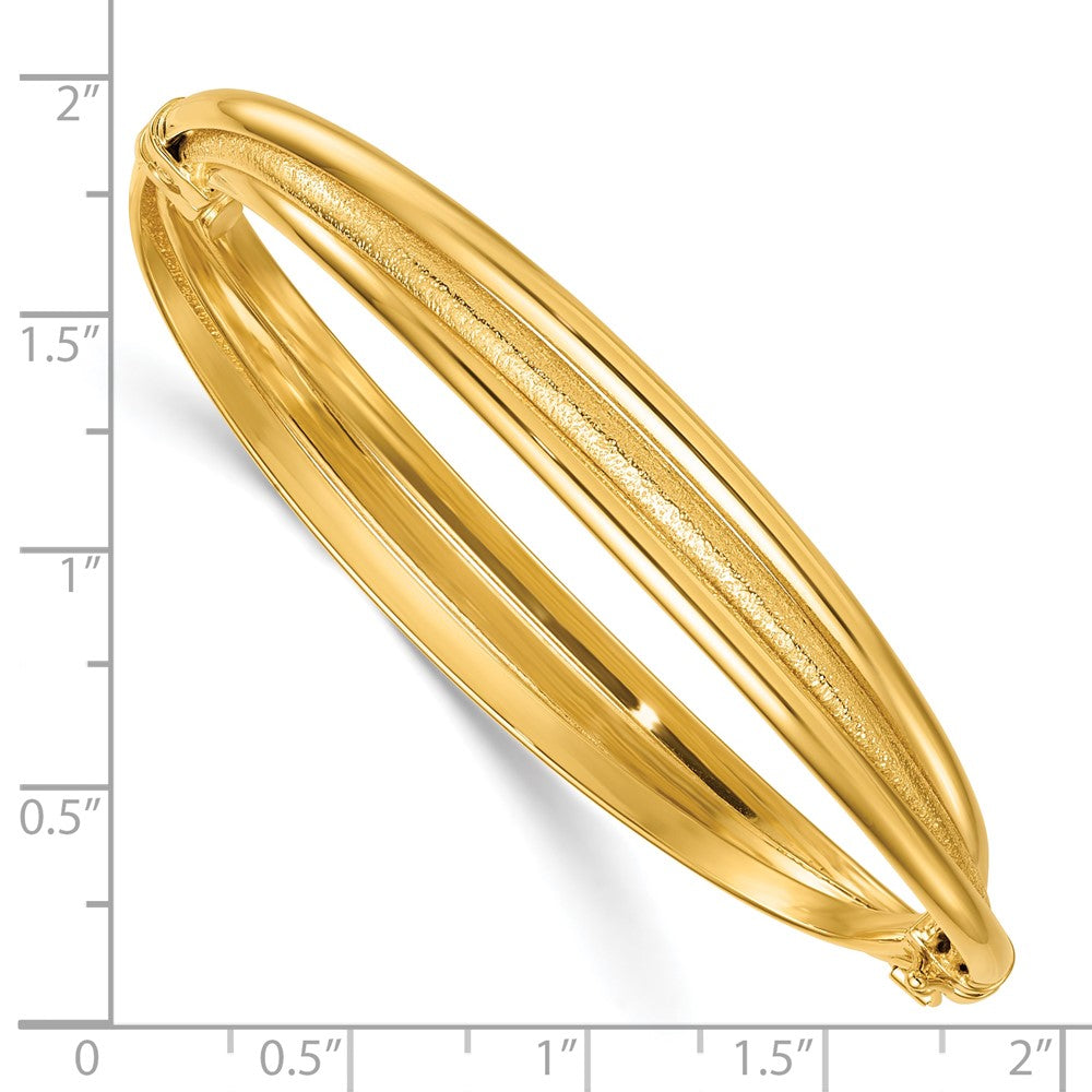 14K Polished and Textured Twisted Hinged Bangle