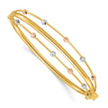 14k Tri-color Polished 3 Row D/C Bead Hinged Bangle Bracelet
