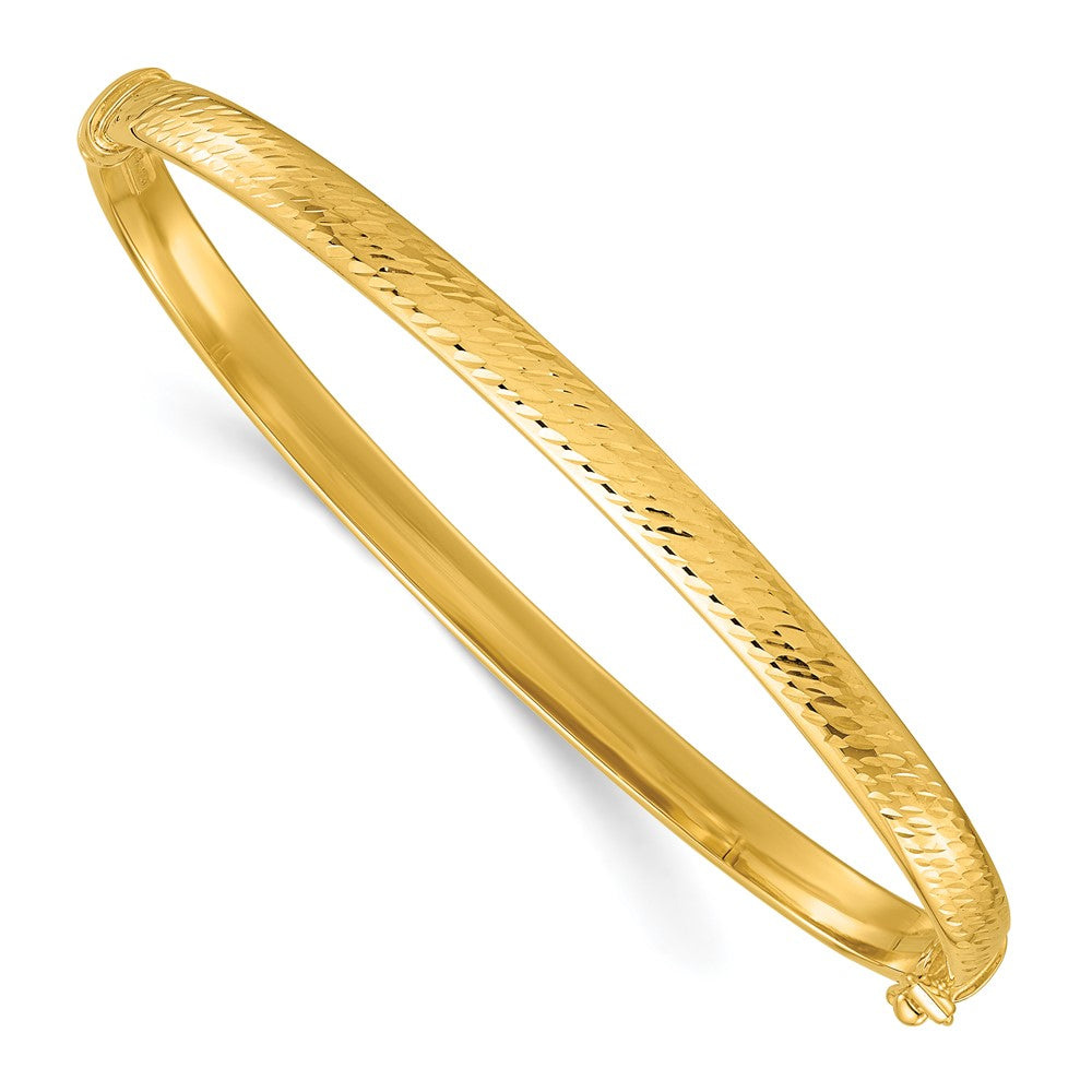 14k Polished and Diamond-cut Hinged Bangle