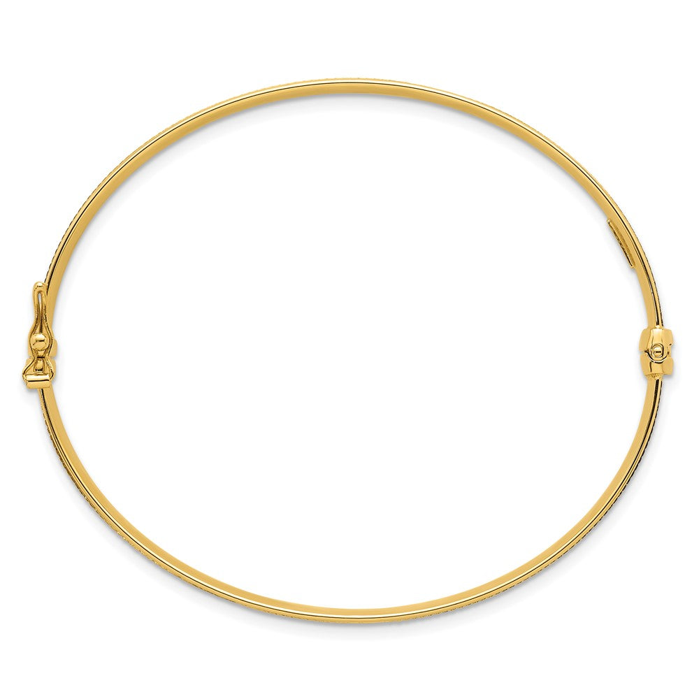 14k Polished Brushed and Textured Hinged Bangle