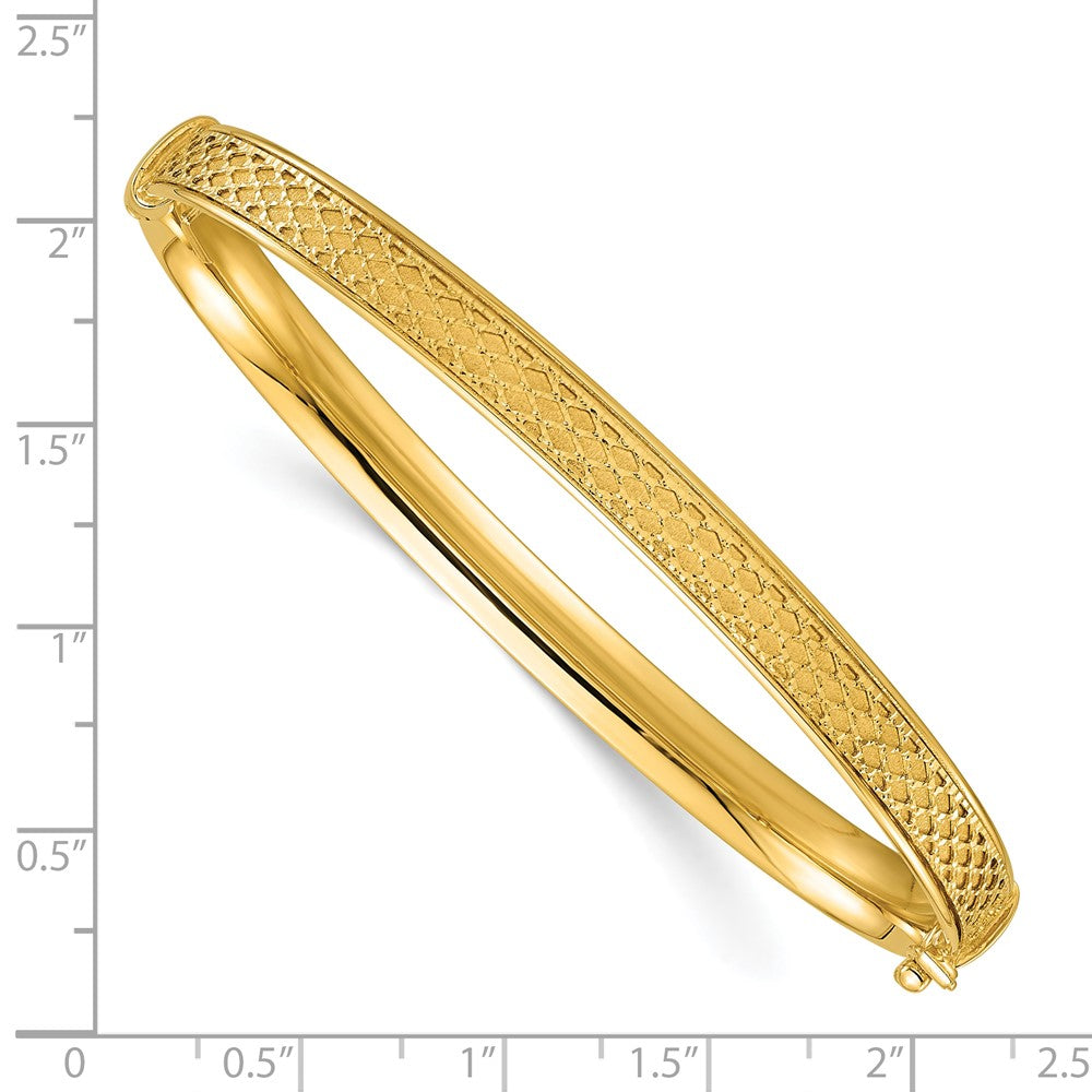 14k Polished Brushed and Textured Hinged Bangle