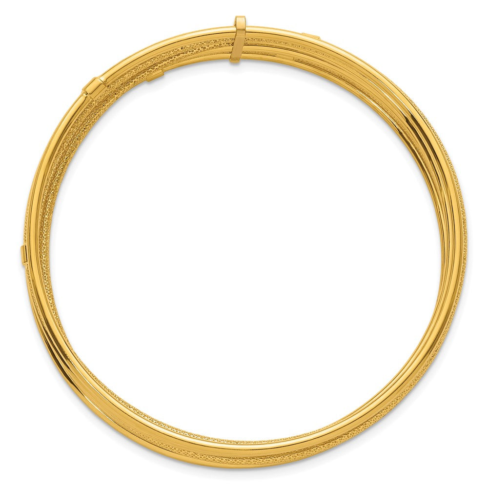 14K Polished and Textured 7 Row Slip On Bangle