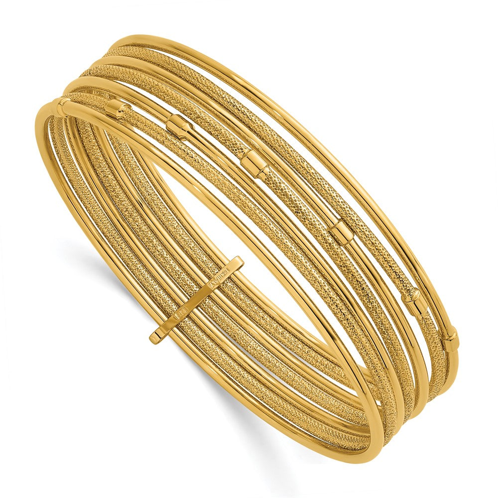 14K Polished and Textured 7 Row Slip On Bangle