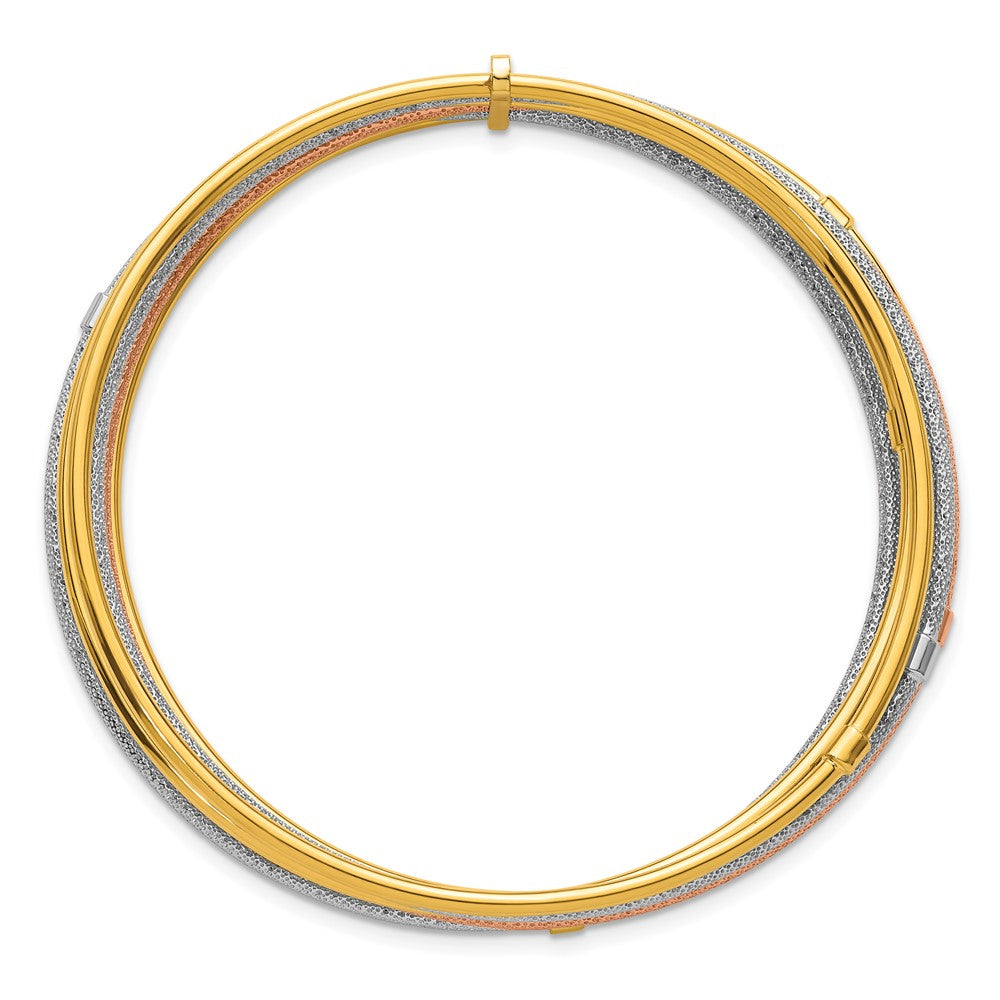 14K w/White &Rose RH Polish and Textured 7 Row Slip On Bangle