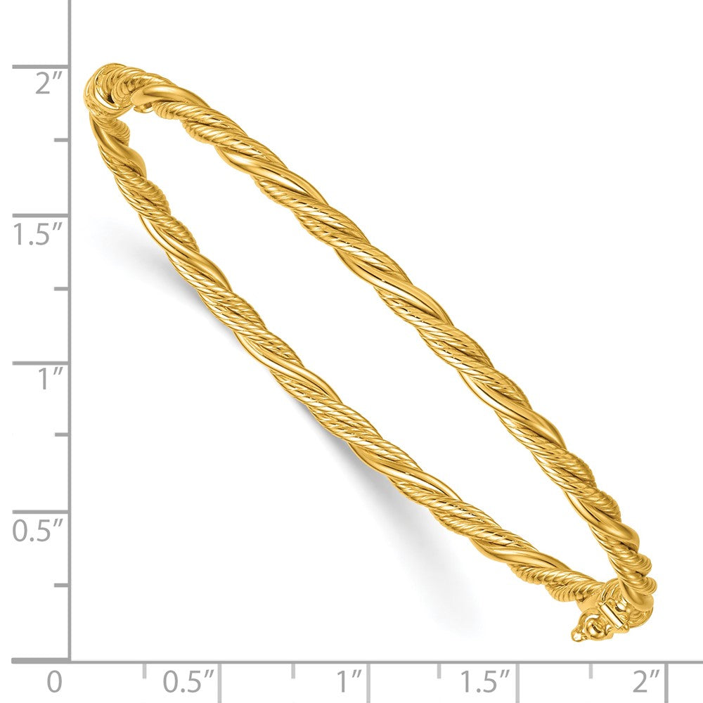 14K Polished and Textured Twisted Hinged Bangle