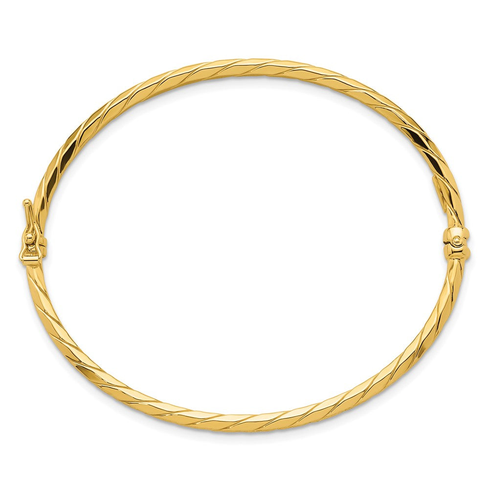 14k Polished and Diamond-cut Twisted Hinged Bangle