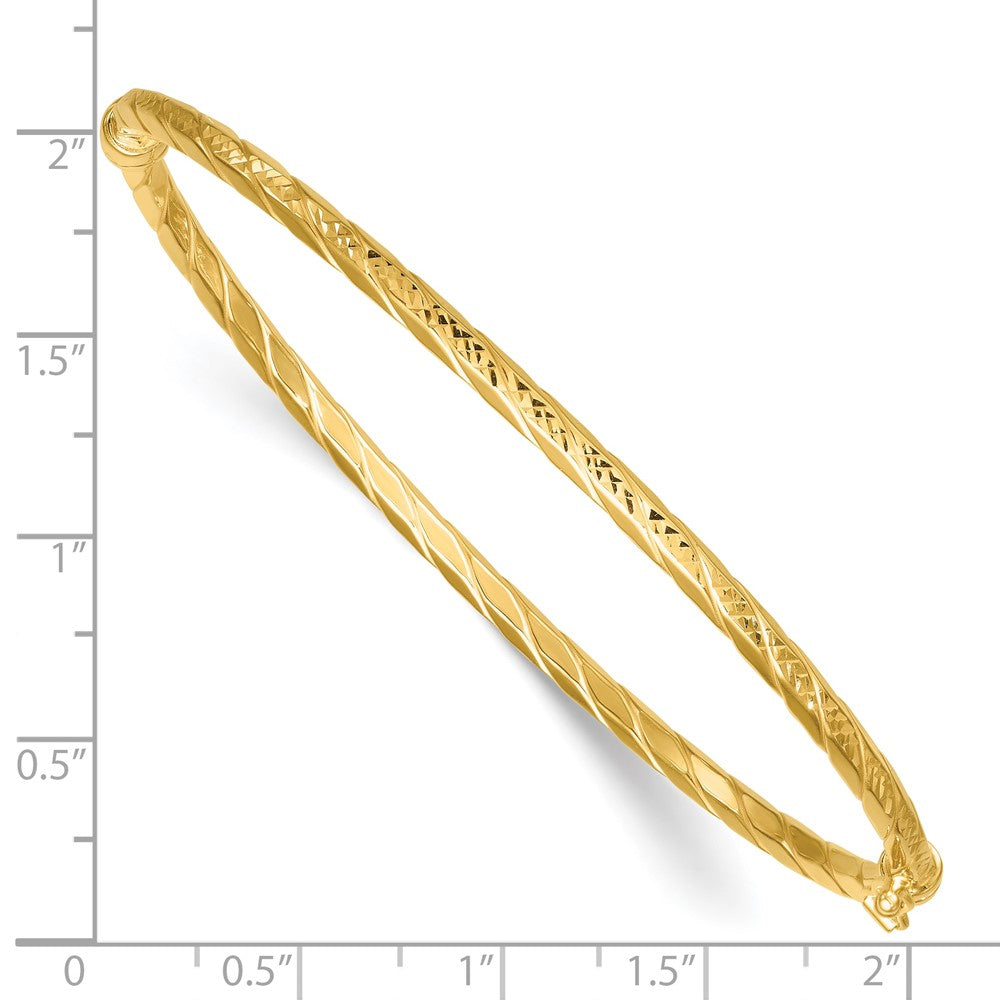 14k Polished and Diamond-cut Twisted Hinged Bangle