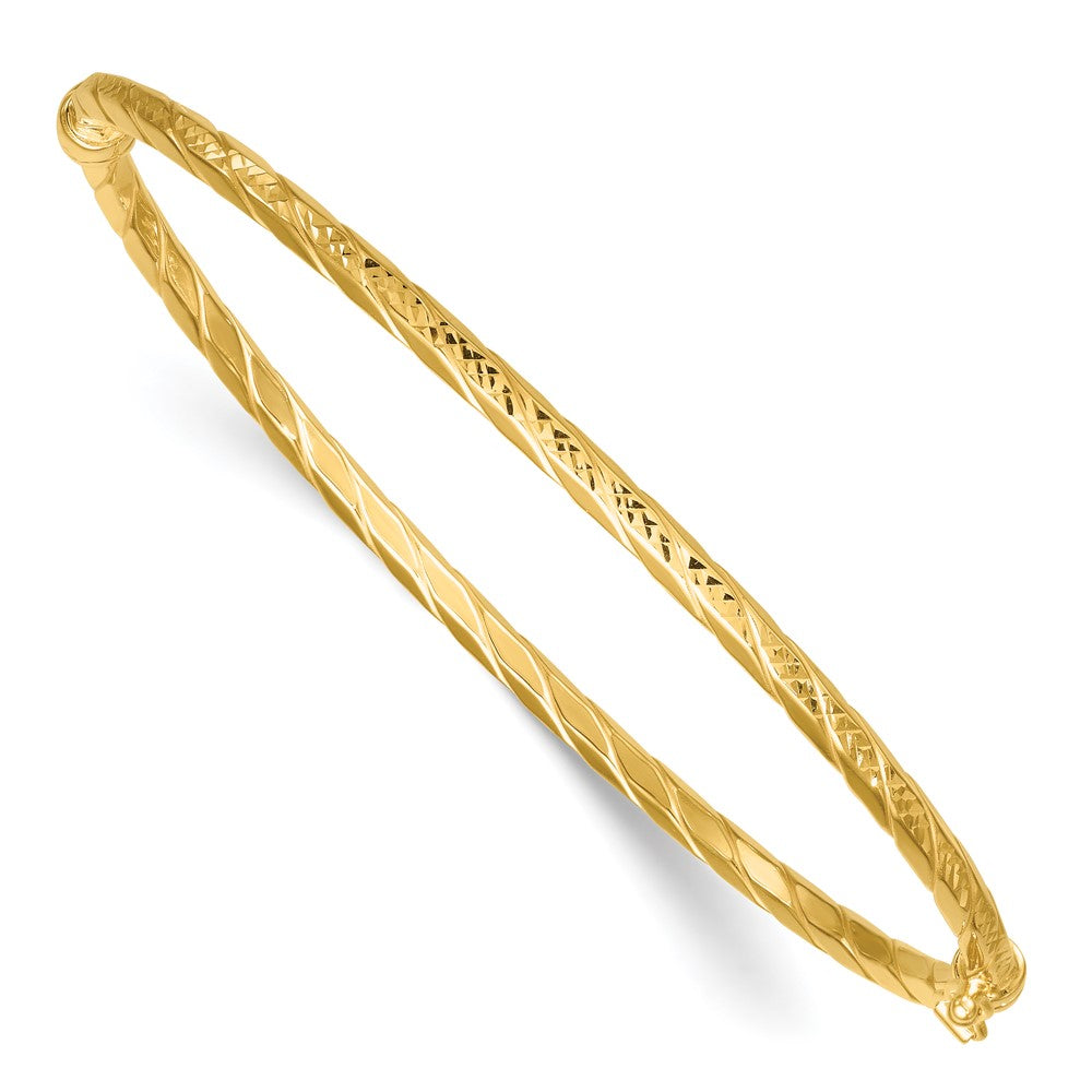 14k Polished and Diamond-cut Twisted Hinged Bangle