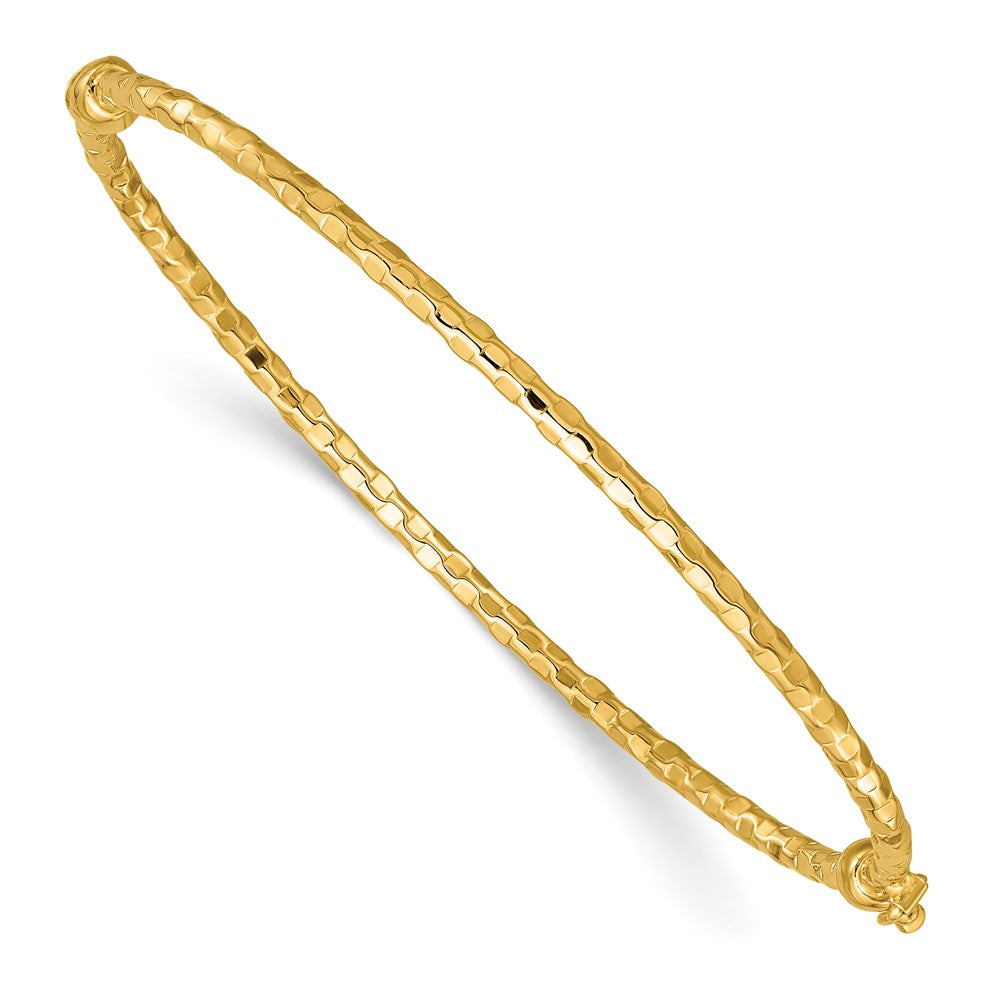 14k Polished Textured Hinged Bangle Bracelet