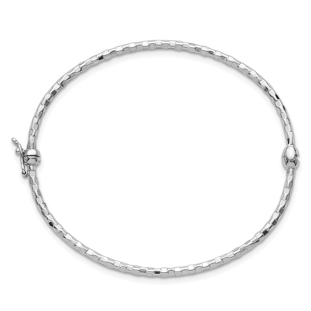 14k White Gold Textured Hinged Bangle Bracelet