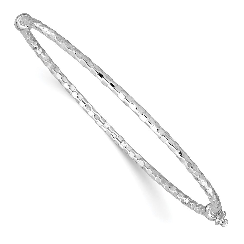 14k White Gold Textured Hinged Bangle Bracelet