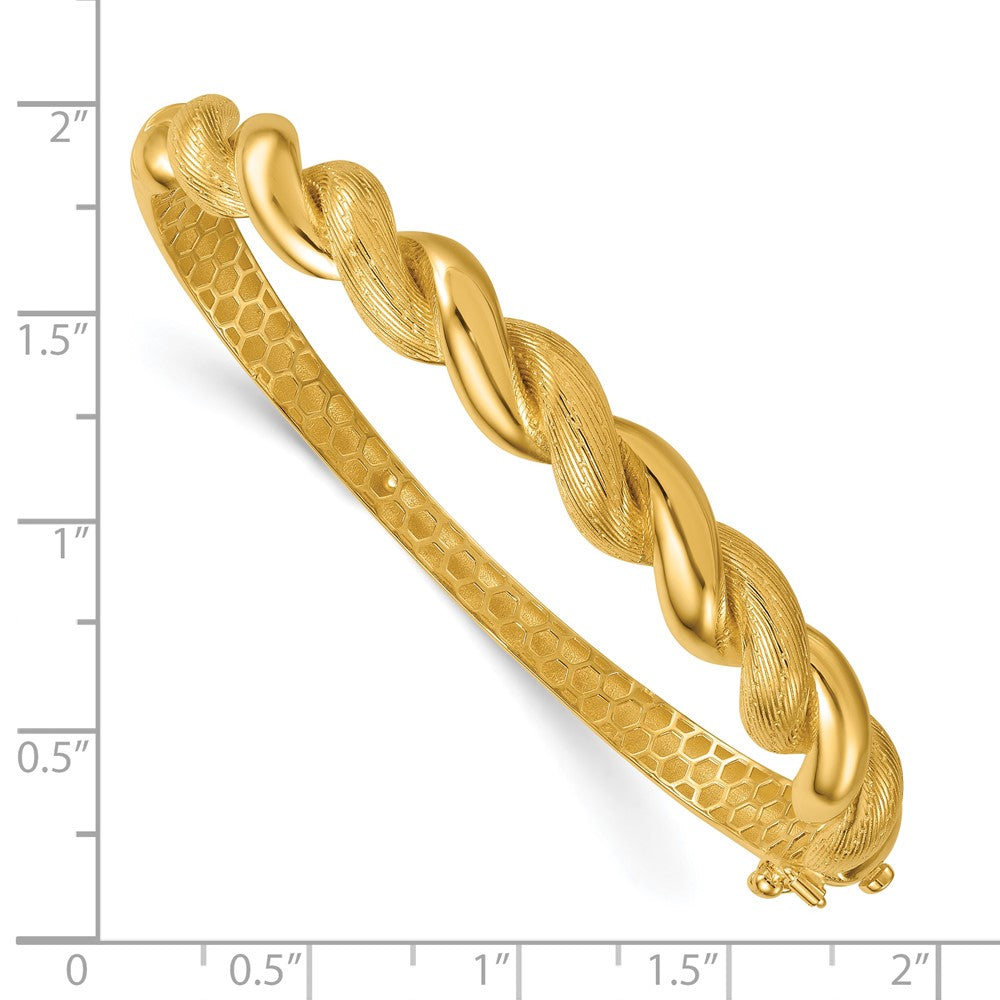 14k Polished Twisted Textured Hinged Bangle Bracelet