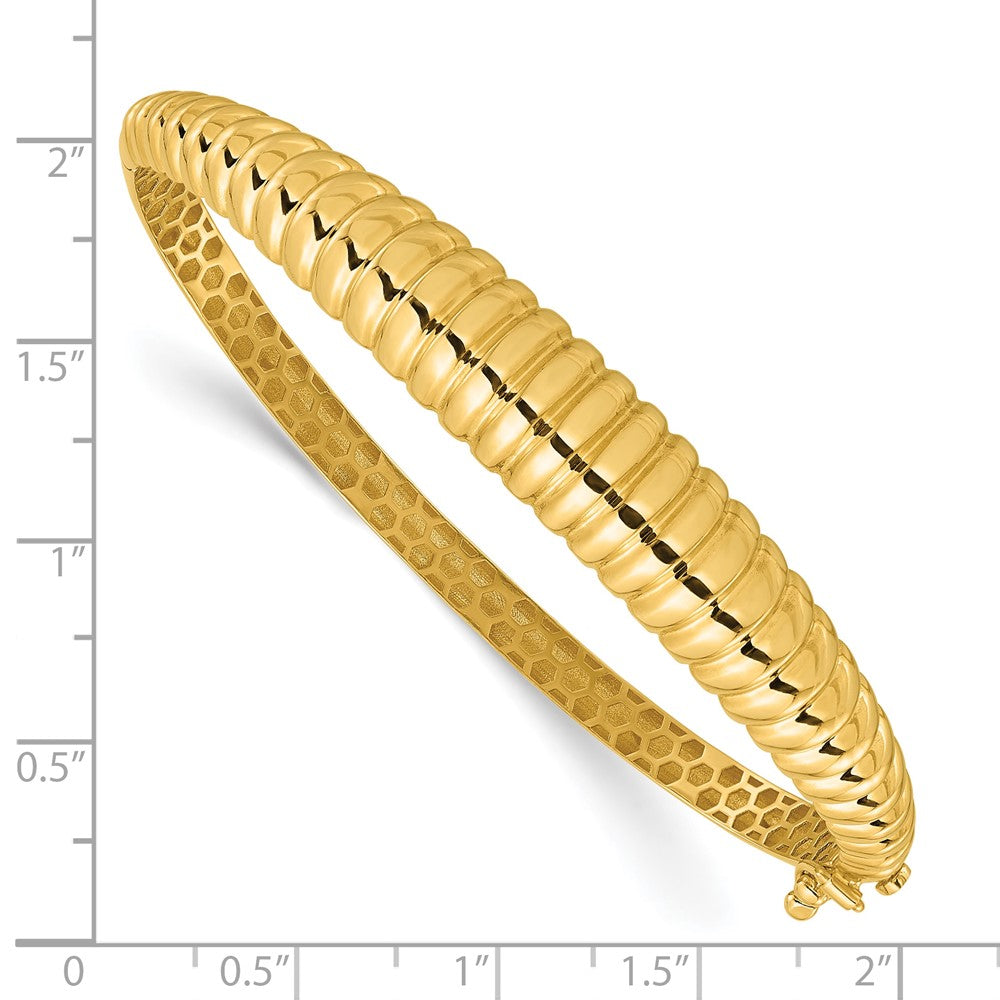 14K Polished and Textured Graduated Hinged Bangle