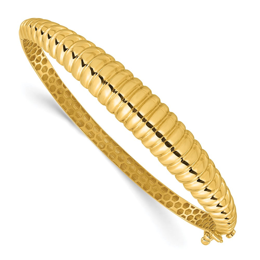 14K Polished and Textured Graduated Hinged Bangle