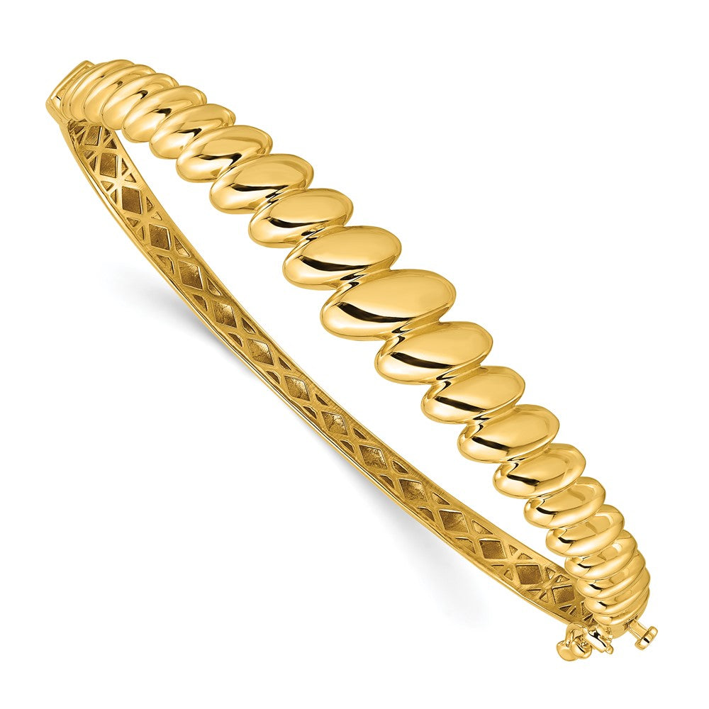 14k Polished Graduated Oval Fancy Hinged Bangle