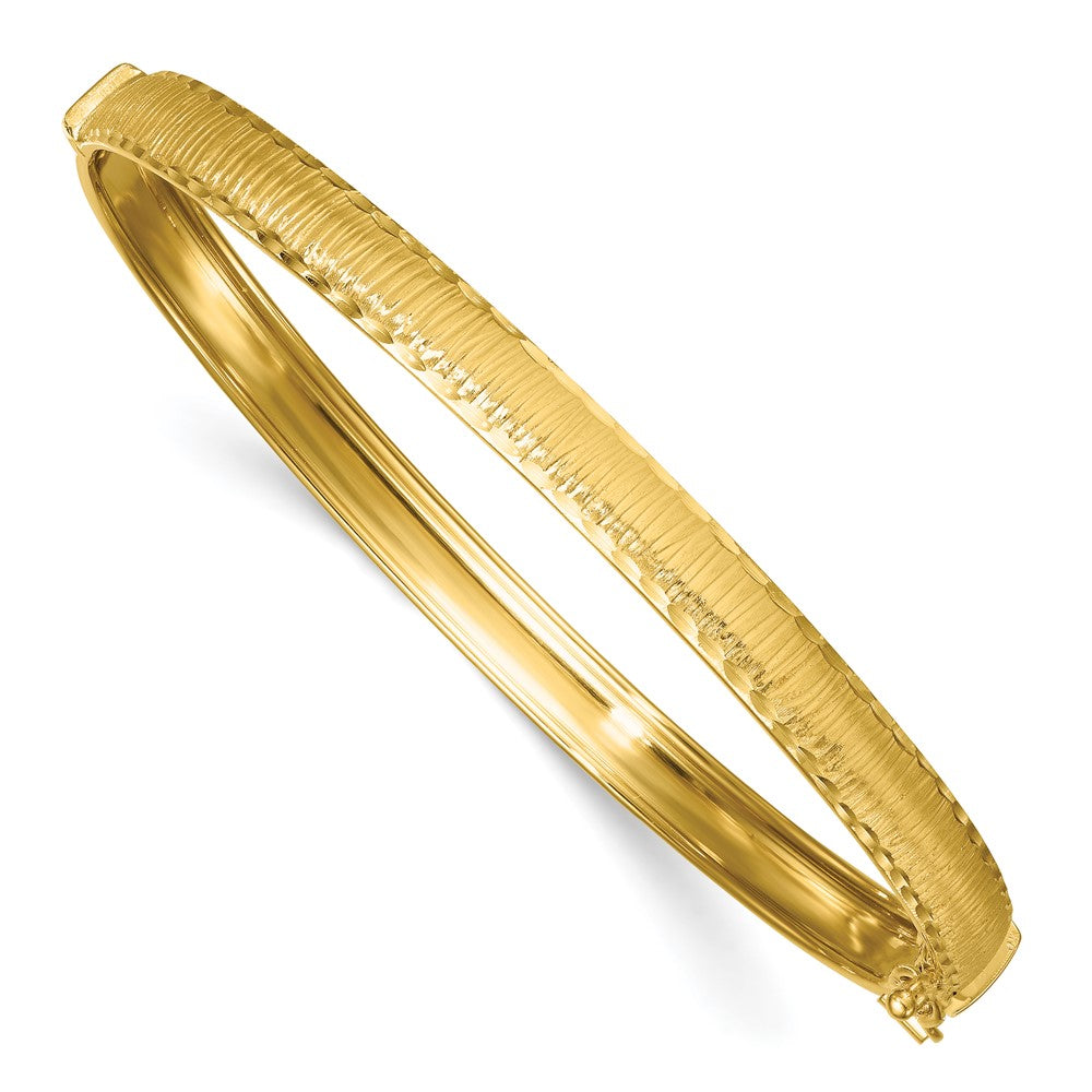 14k Polished Diamond-cut Textured Hinged 5.25mm Bangle Bracelet
