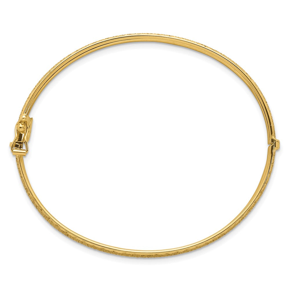 14k Polished Diamond-cut Textured Hinged 8.25mm Bangle Bracelet