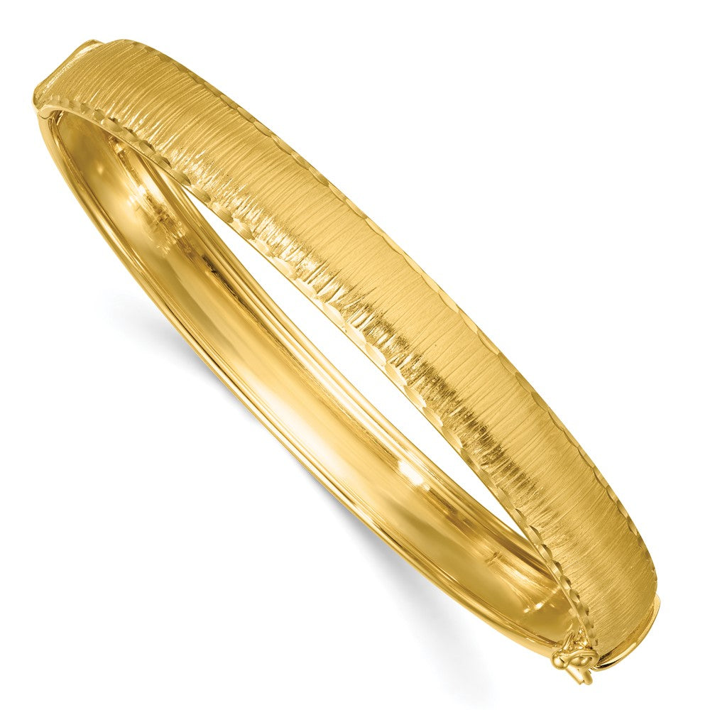 14k Polished Diamond-cut Textured Hinged 8.25mm Bangle Bracelet