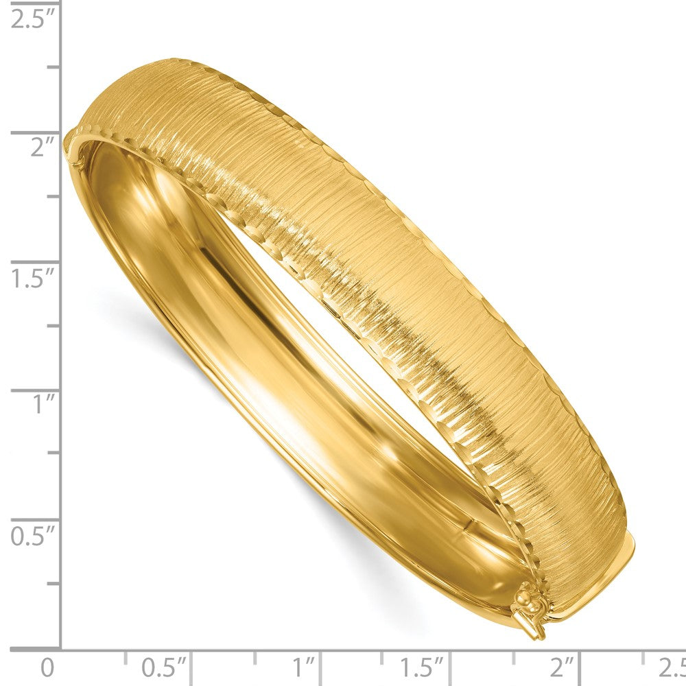 14k Polished Diamond-cut Textured Hinged 11.75mm Bangle Bracelet