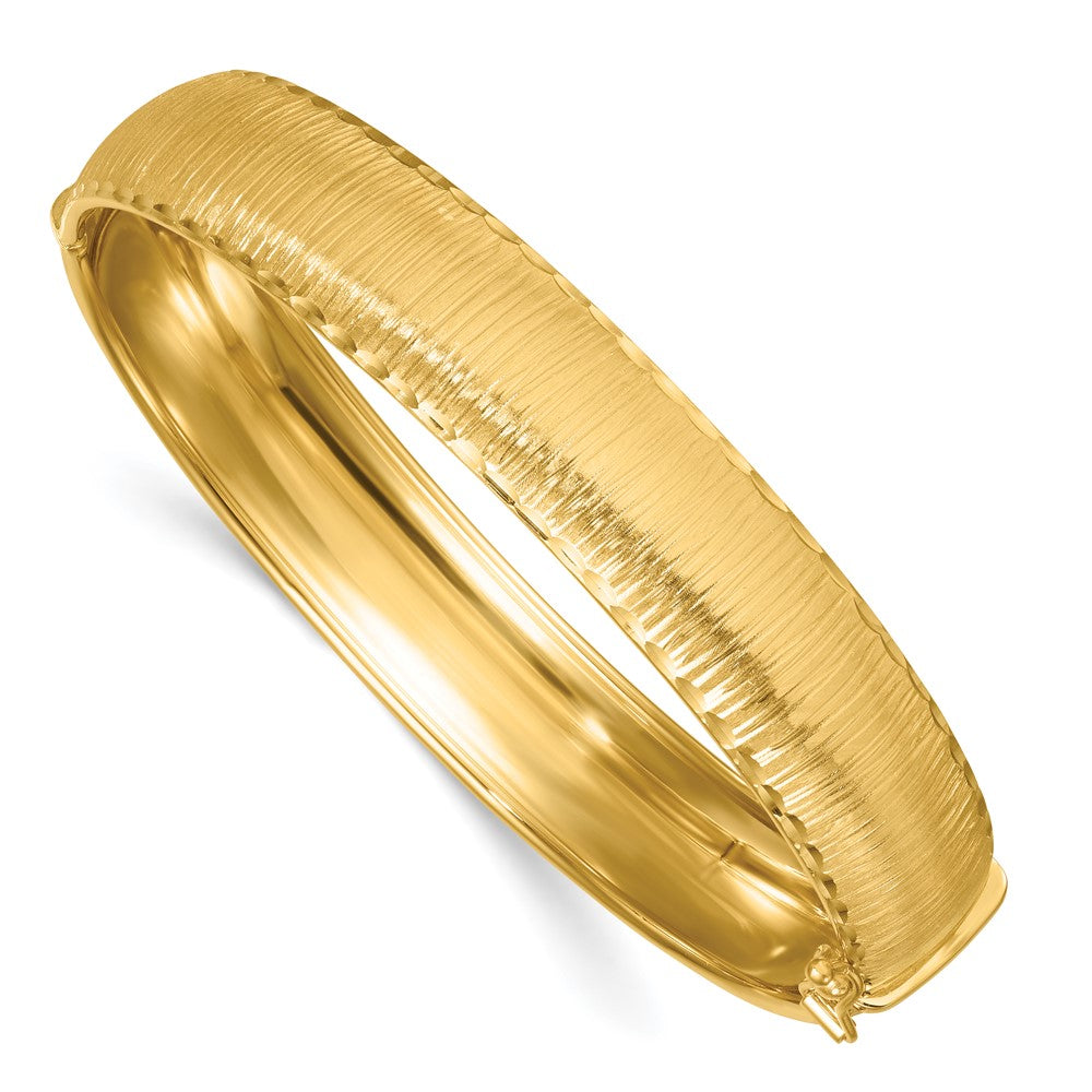 14k Polished Diamond-cut Textured Hinged 11.75mm Bangle Bracelet