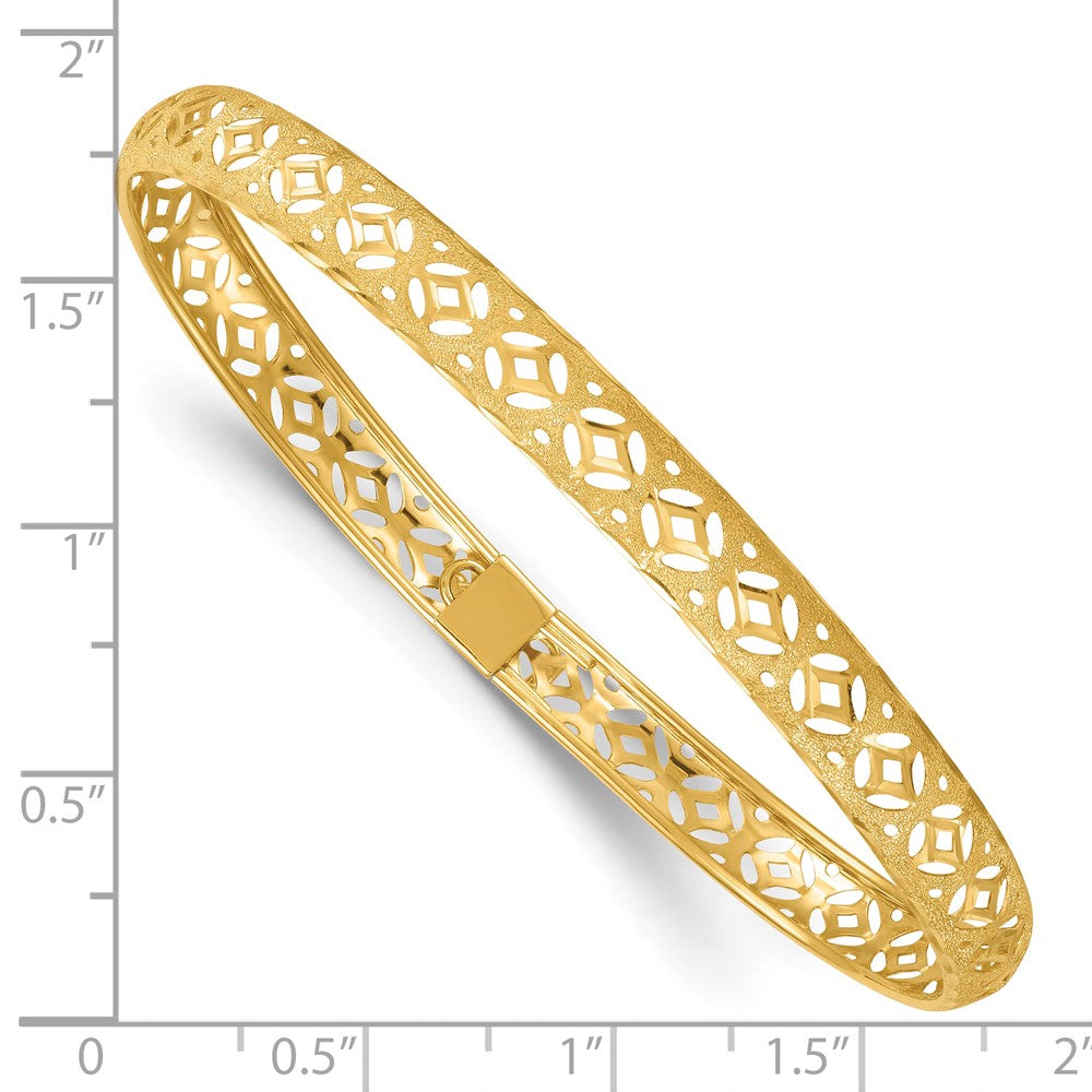 14k Polished Laser and Diamond-cut 6.15mm Fancy Design Bangle