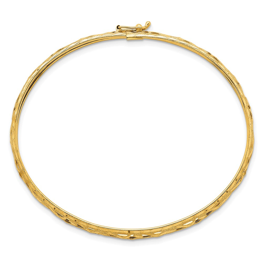 14k Polished Laser and Diamond-cut 6.15mm Fancy Design Bangle