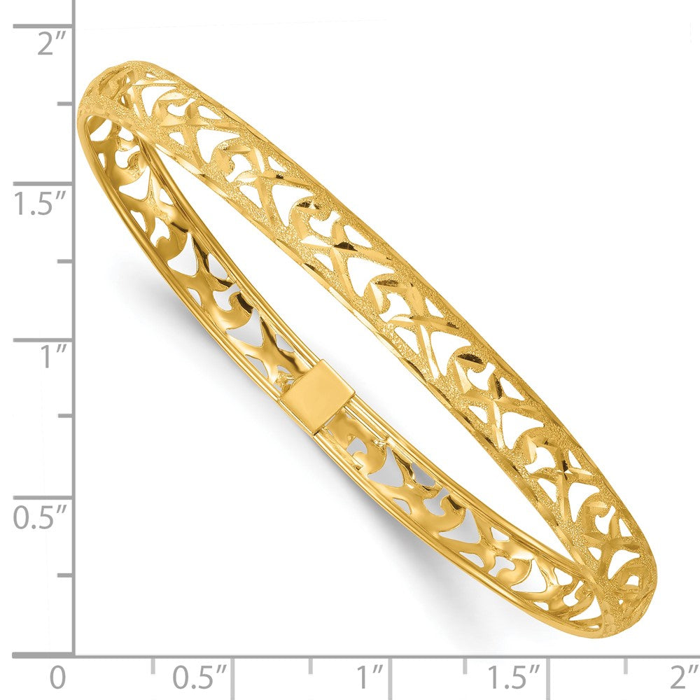 14k Polished Laser and Diamond-cut 6.15mm Fancy Design Bangle