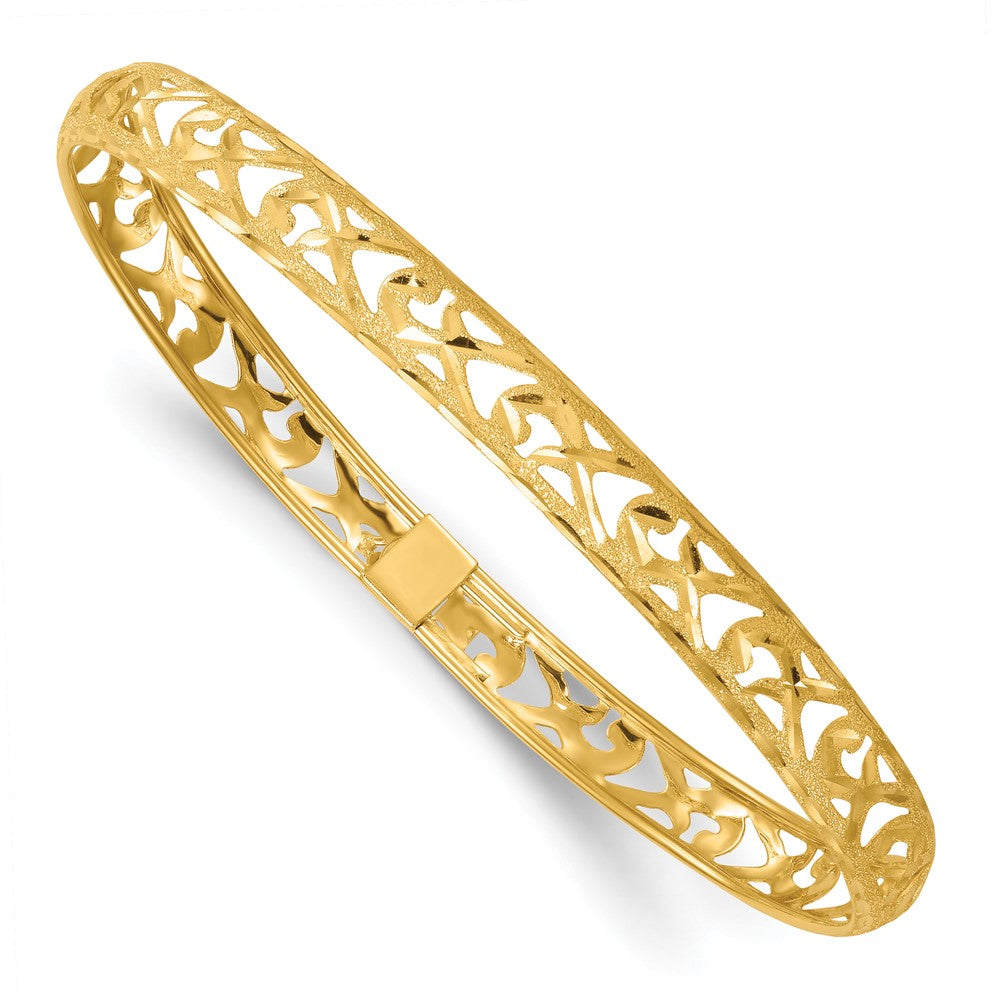 14k Polished Laser and Diamond-cut 6.15mm Fancy Design Bangle