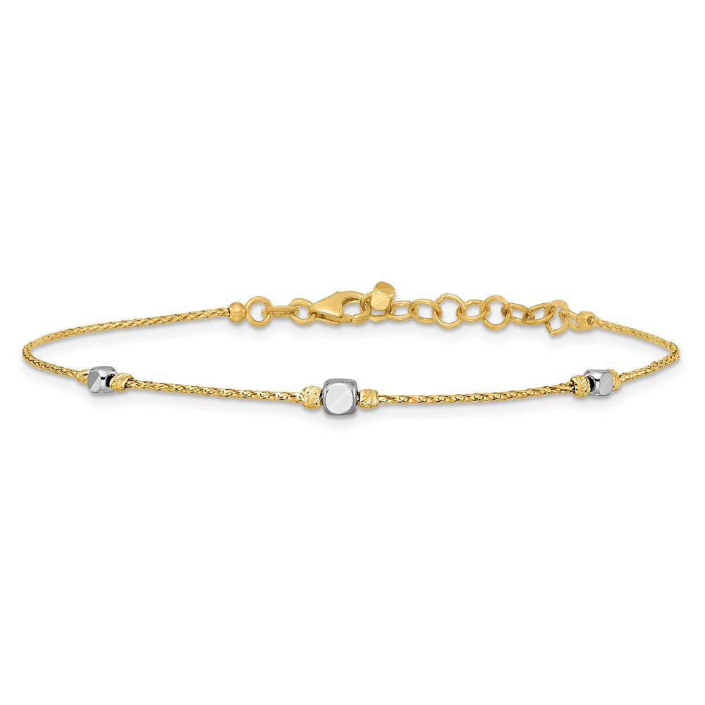 14K Two-Tone Polished Diamond-cut Beaded w/ ext. Bracelet