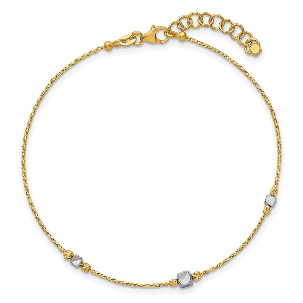 14K Two-Tone Polished Diamond-cut Beaded w/ ext. Bracelet