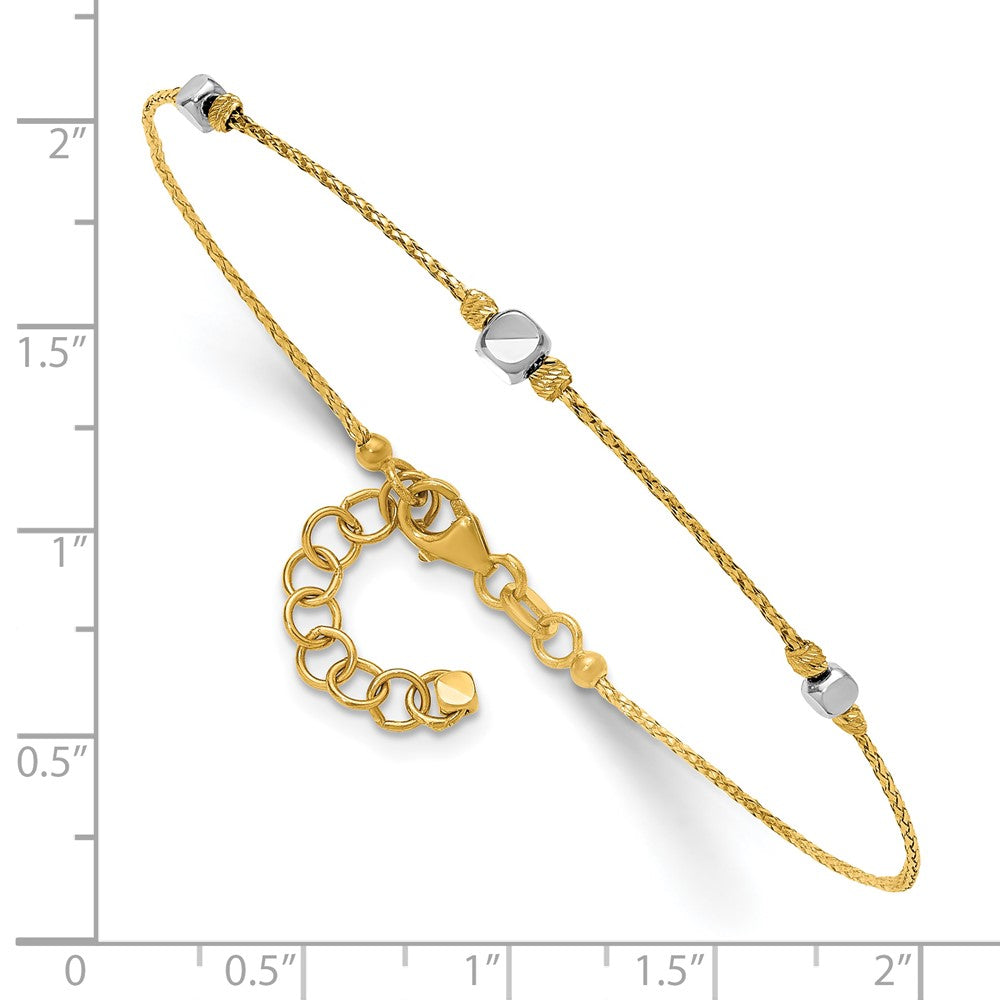 14K Two-Tone Polished Diamond-cut Beaded w/ ext. Bracelet