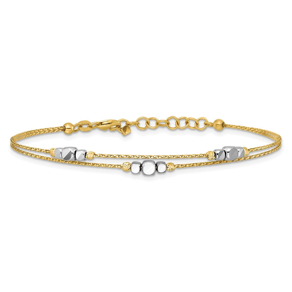 14K Two-Tone Polished Diamond-cut Double 7in w/1in ext. Bracelet