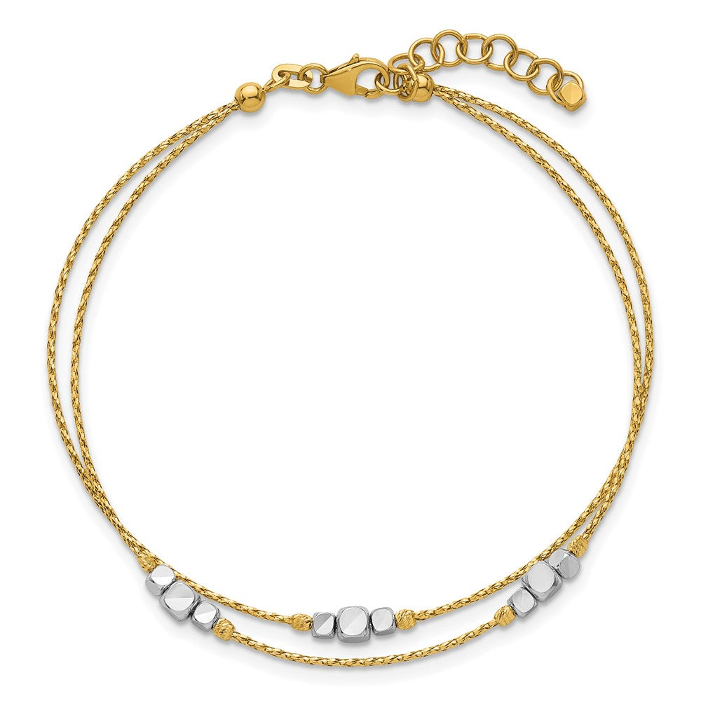 14K Two-Tone Polished Diamond-cut Double 7in w/1in ext. Bracelet