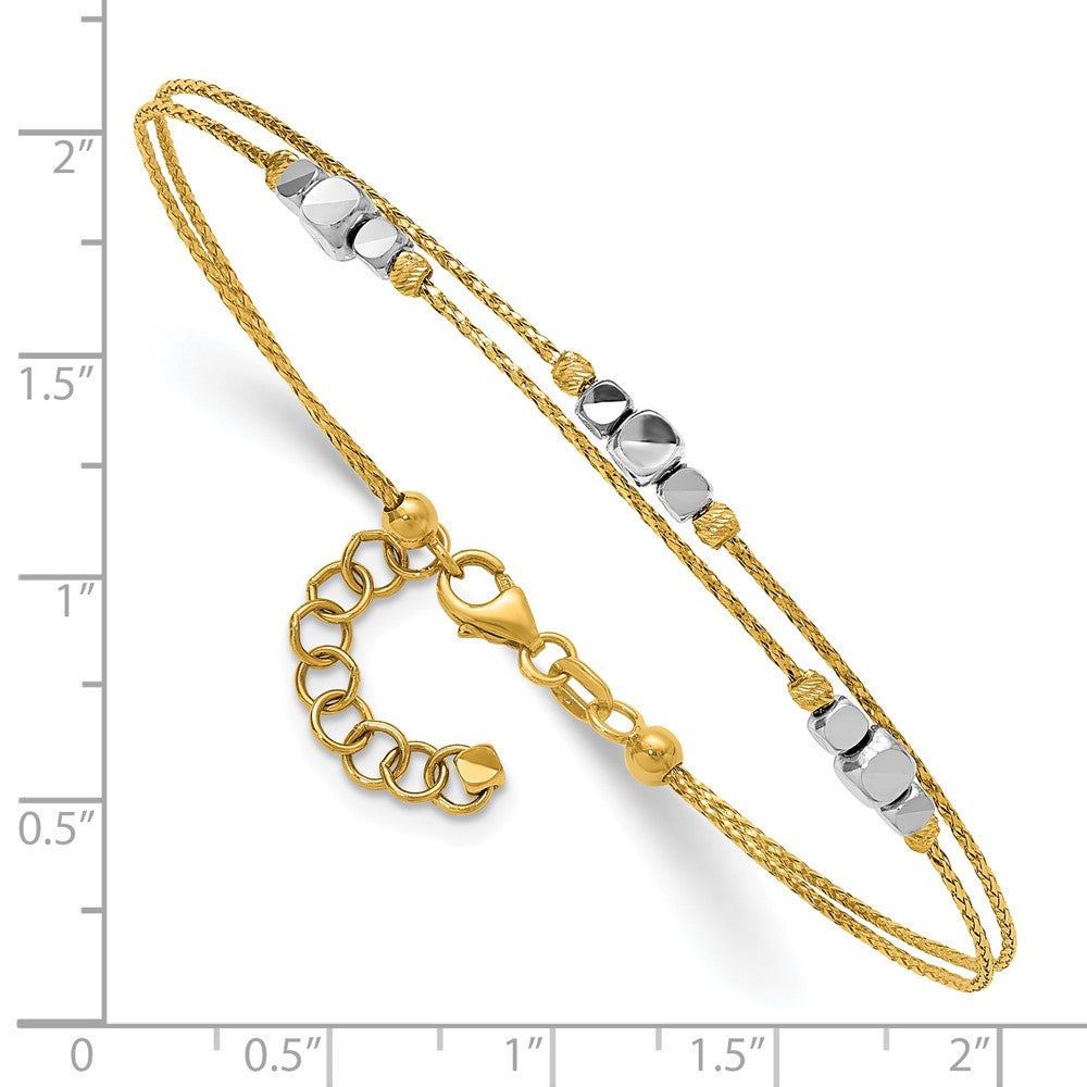 14K Two-Tone Polished Diamond-cut Double 7in w/1in ext. Bracelet