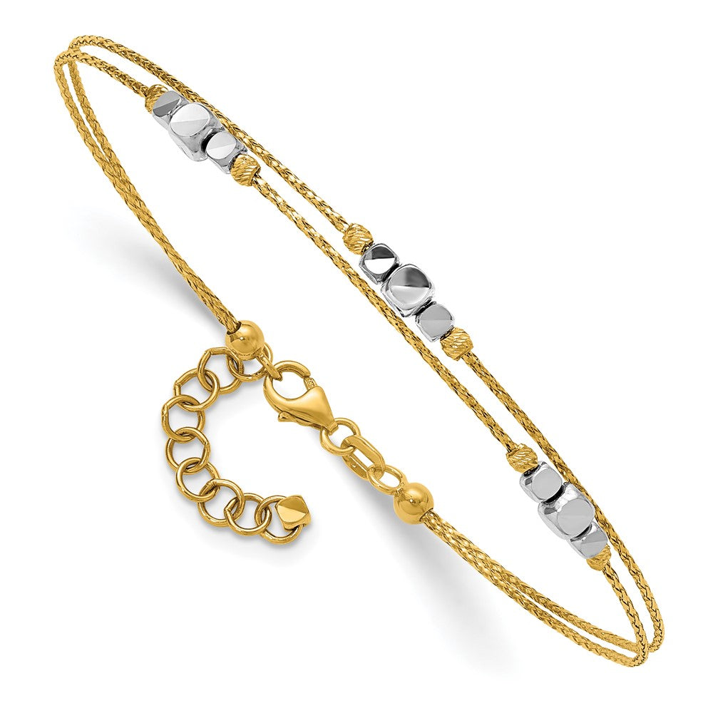 14K Two-Tone Polished Diamond-cut Double 7in w/1in ext. Bracelet