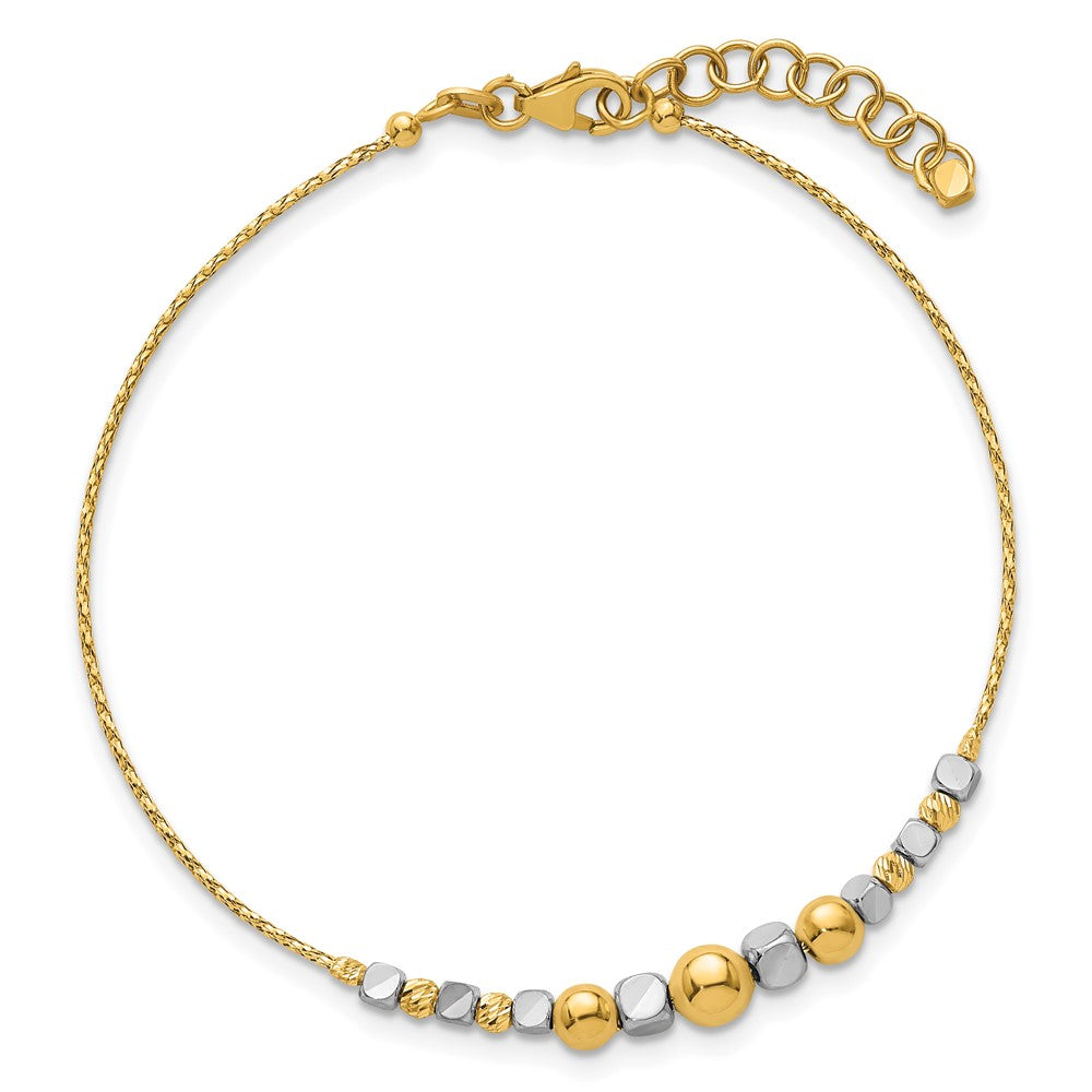 14K Two-Tone Polished Diamond-cut Beaded w/ ext. Bracelet