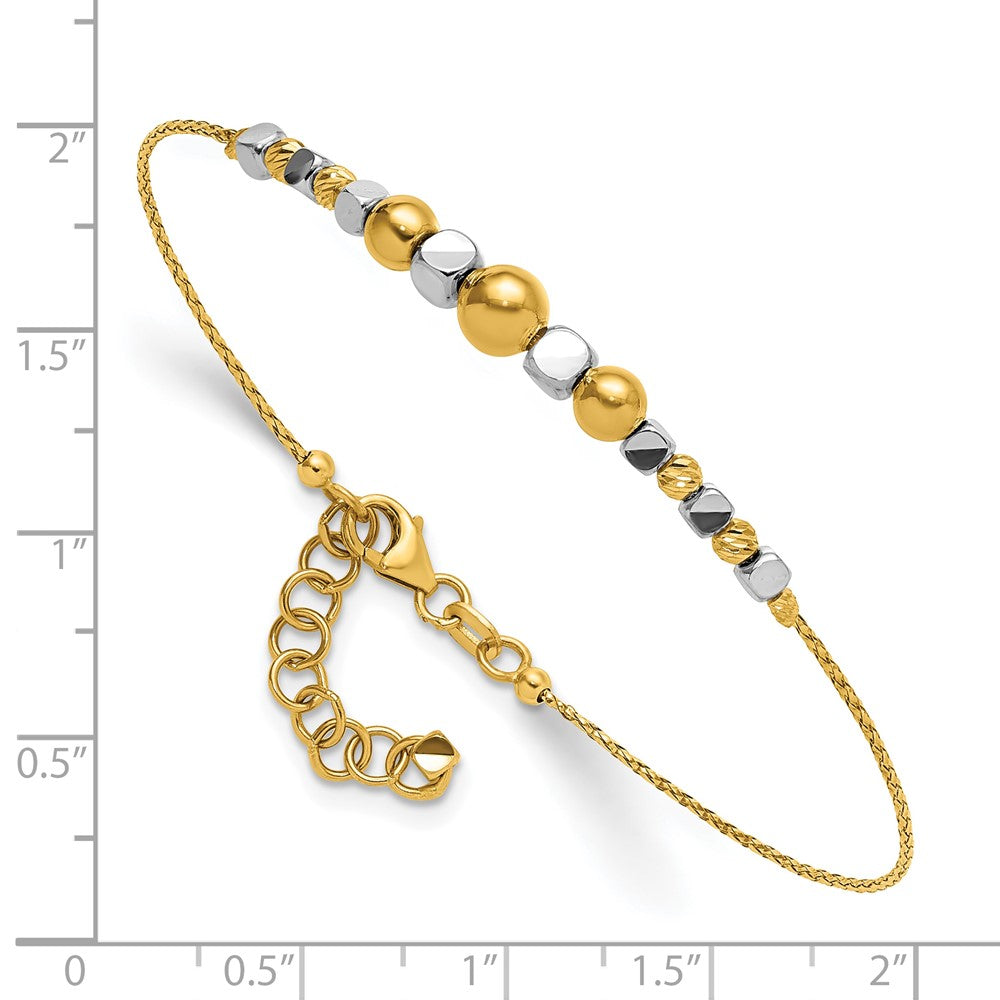 14K Two-Tone Polished Diamond-cut Beaded w/ ext. Bracelet