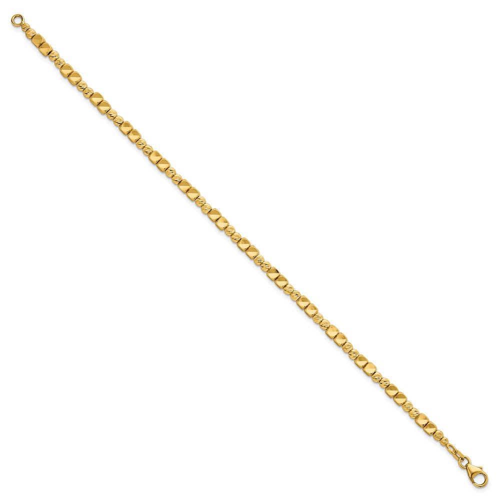 14K Polished Diamond-cut and Beaded 7 Inch Bracelet