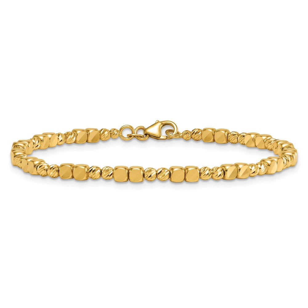 14K Polished Diamond-cut and Beaded 7 Inch Bracelet