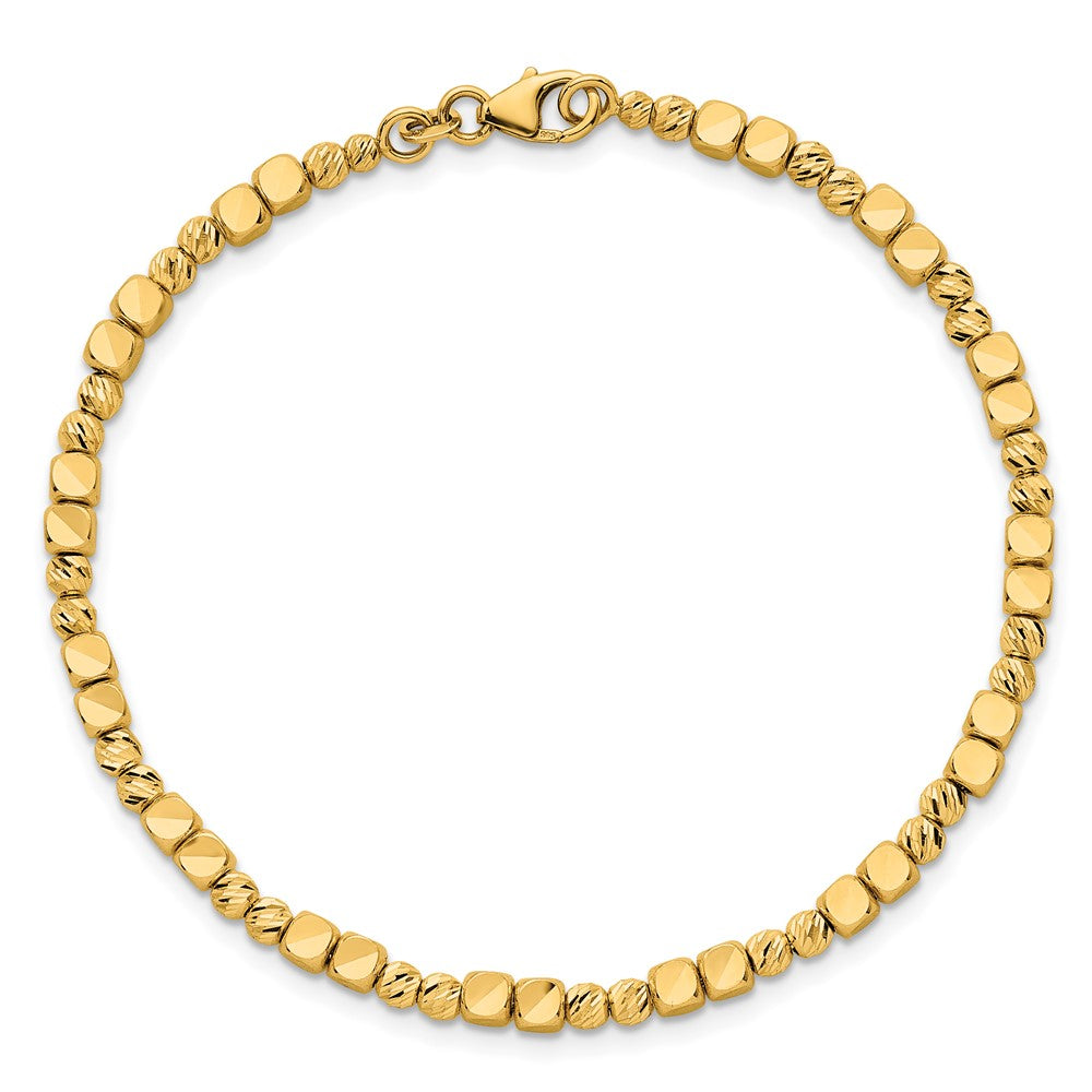 14K Polished Diamond-cut and Beaded 7 Inch Bracelet